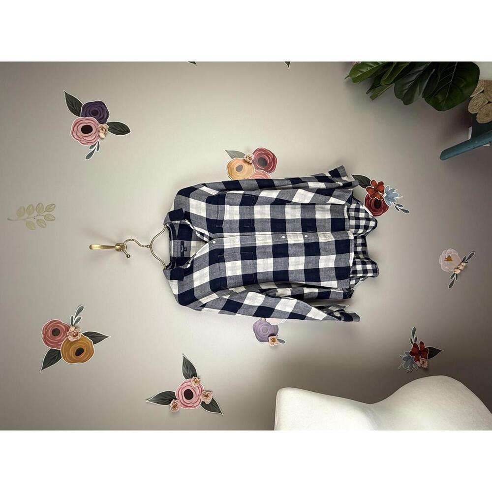 Madewell Navy and White Plaid Button-Up Lightweight Shirt - Size - Medium